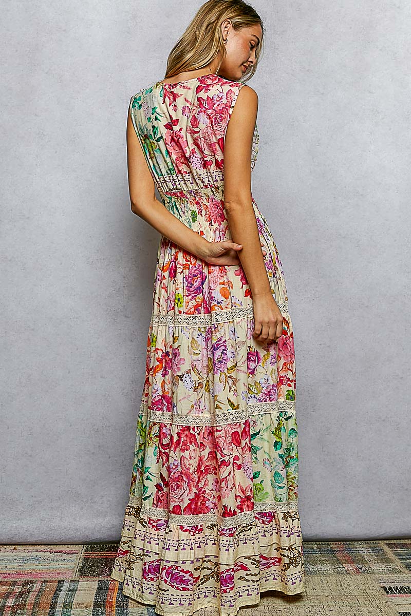 POL SMQH20 Cream Multi-colored Dress