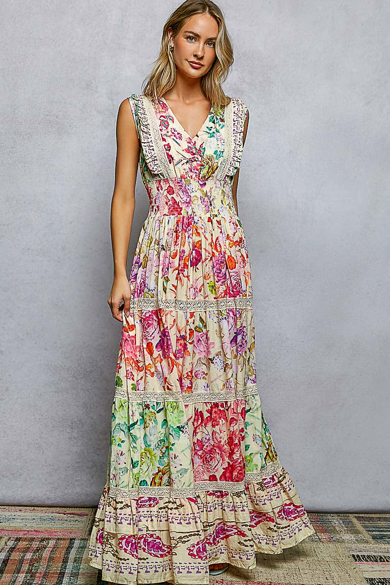 POL SMQH20 Cream Multi-colored Dress