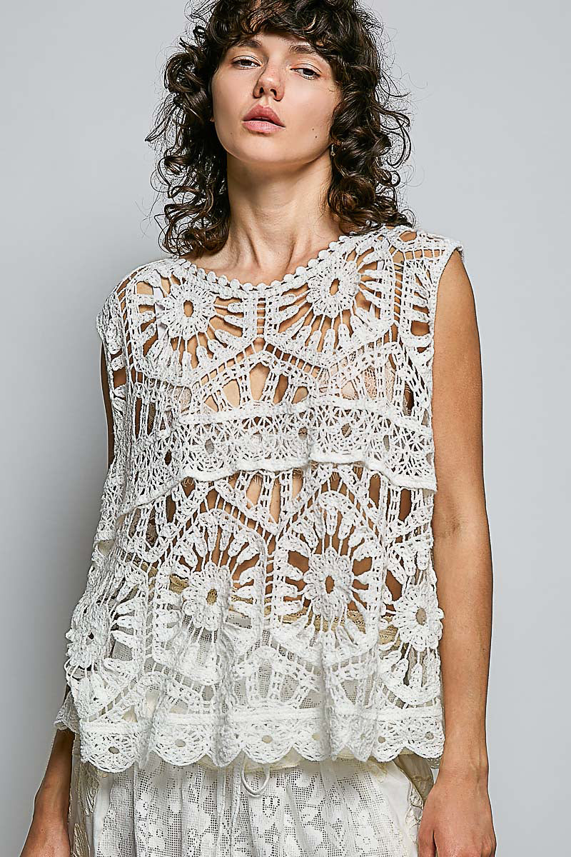 POL SMC271 Cream Relaxed-fit Floral Tank