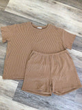 Zenana Raised Rib Short Sleeve Tee & Short Pants Set, RTLRPL-8544D4