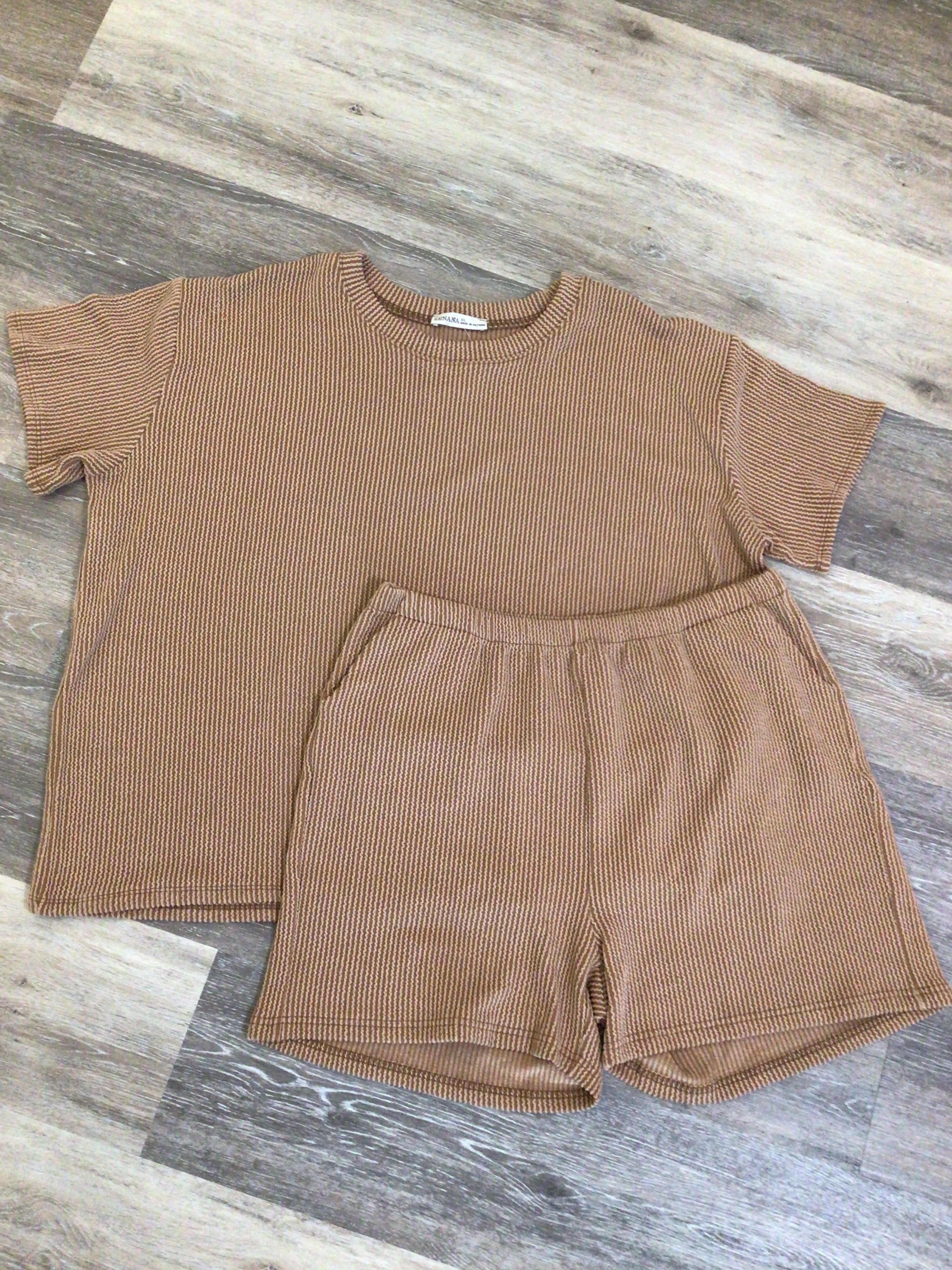 Zenana Raised Rib Short Sleeve Tee & Short Pants Set, RTLRPL-8544D4