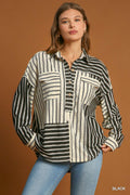 Umgee Striped Collared 3/4 Button Up C4054