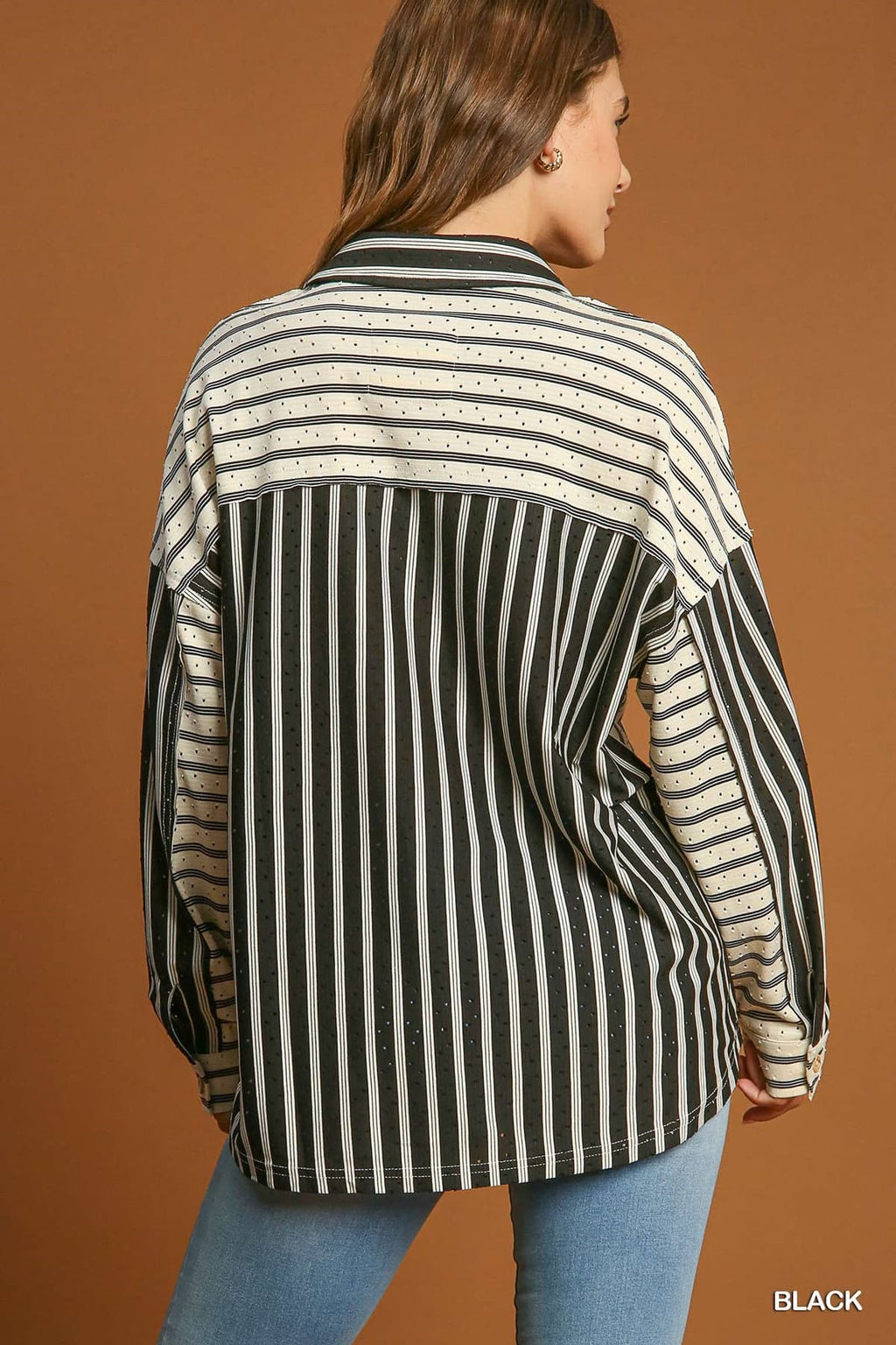 Umgee Striped Collared 3/4 Button Up C4054