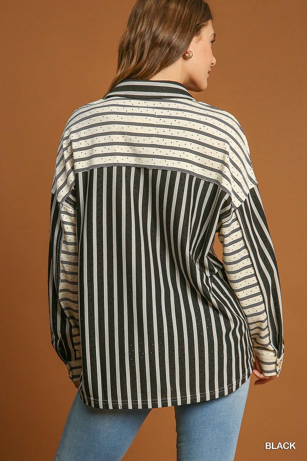 Umgee Striped Collared 3/4 Button Up C4054