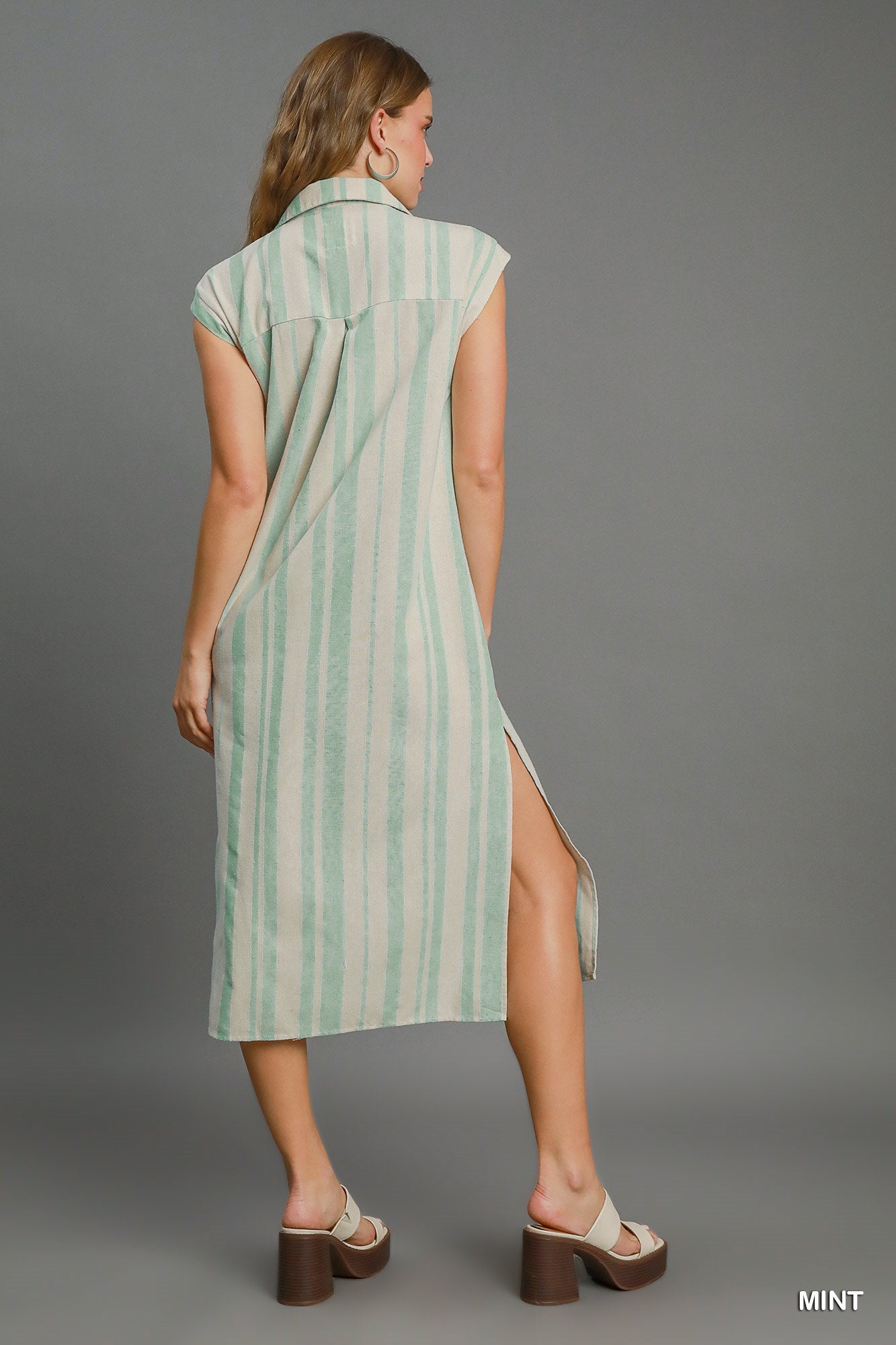 Umgee K9291 Pintucked Striped Midi Dress