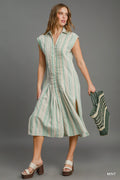 Umgee K9291 Pintucked Striped Midi Dress