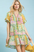 Umgee K9402 Patchwork Print Dress