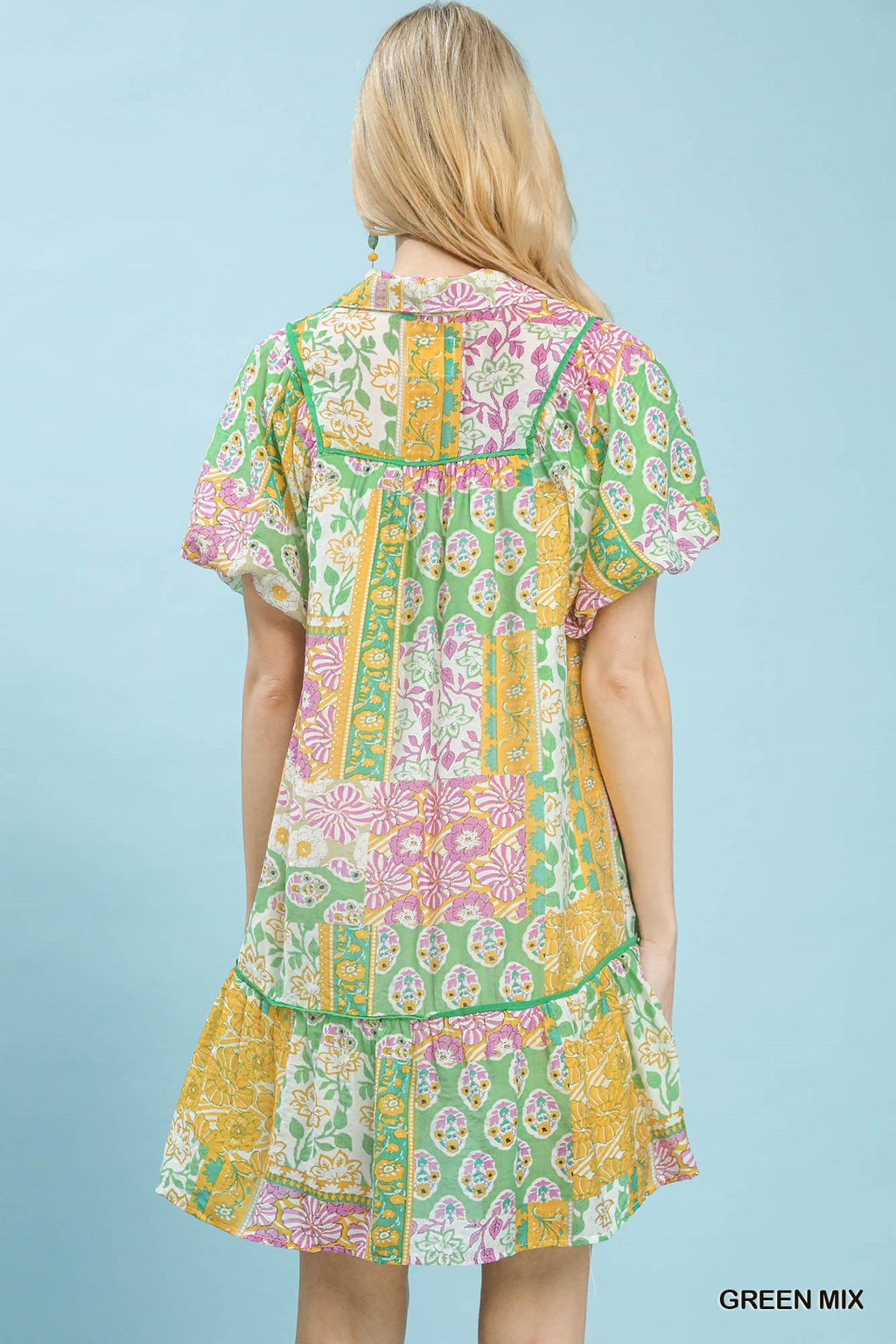 Umgee K9402 Patchwork Print Dress