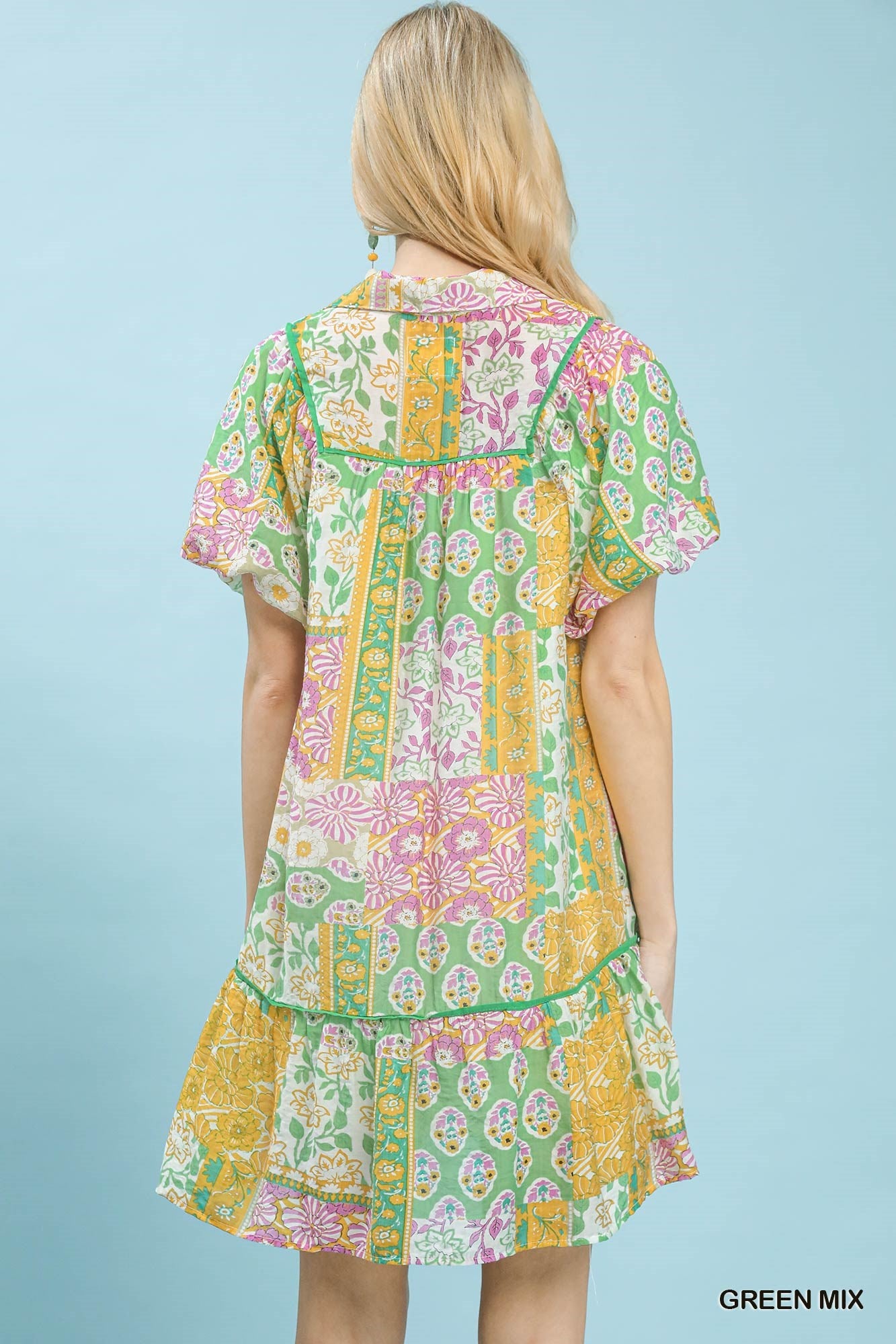 Umgee K9402 Patchwork Print Dress