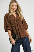 Umgee K1050 Corduroy Bow Print Top