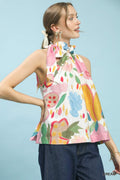 Umgee K2024 Multi-Color Floral Halter Neck Boho Top