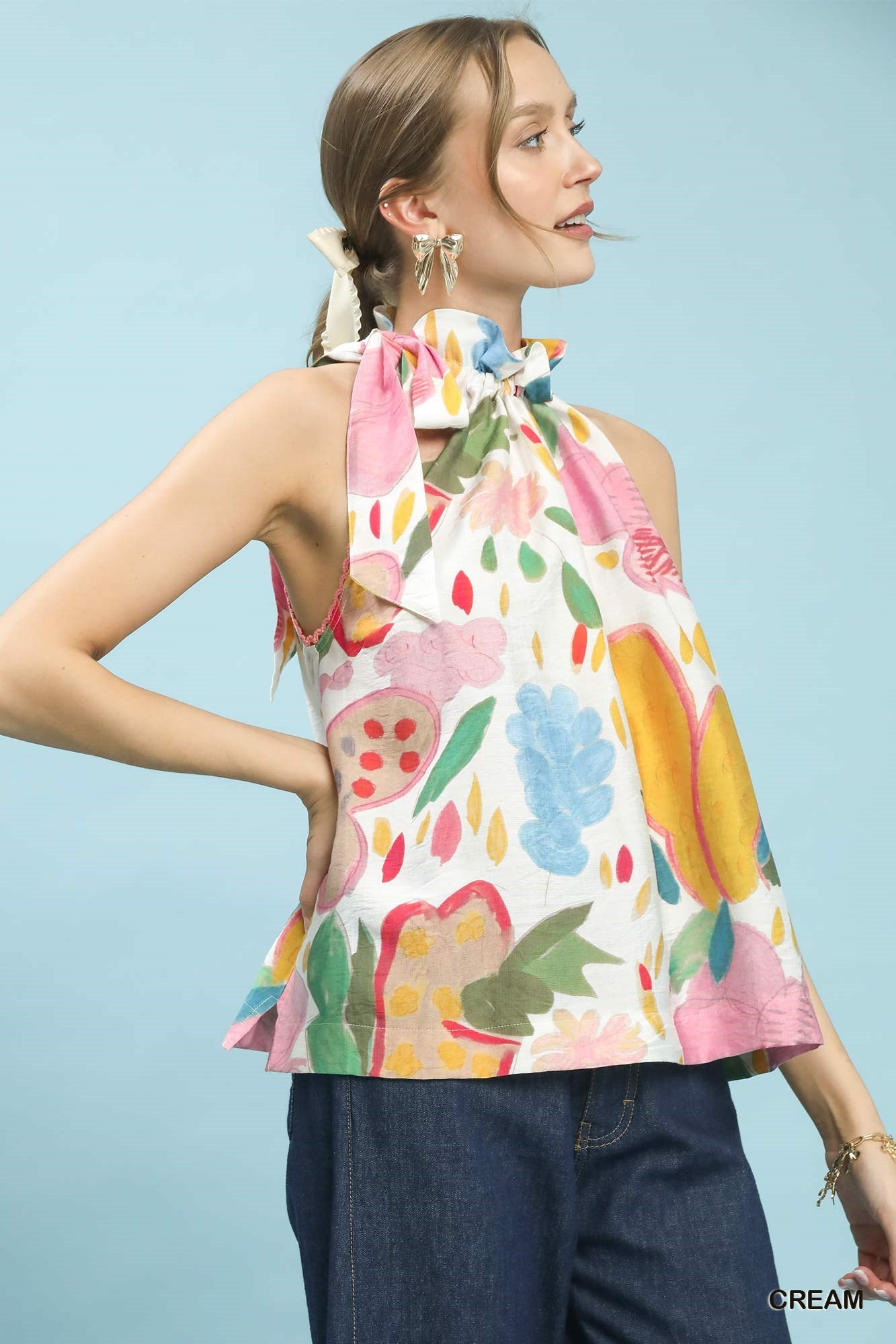 Umgee K2024 Multi-Color Floral Halter Neck Boho Top