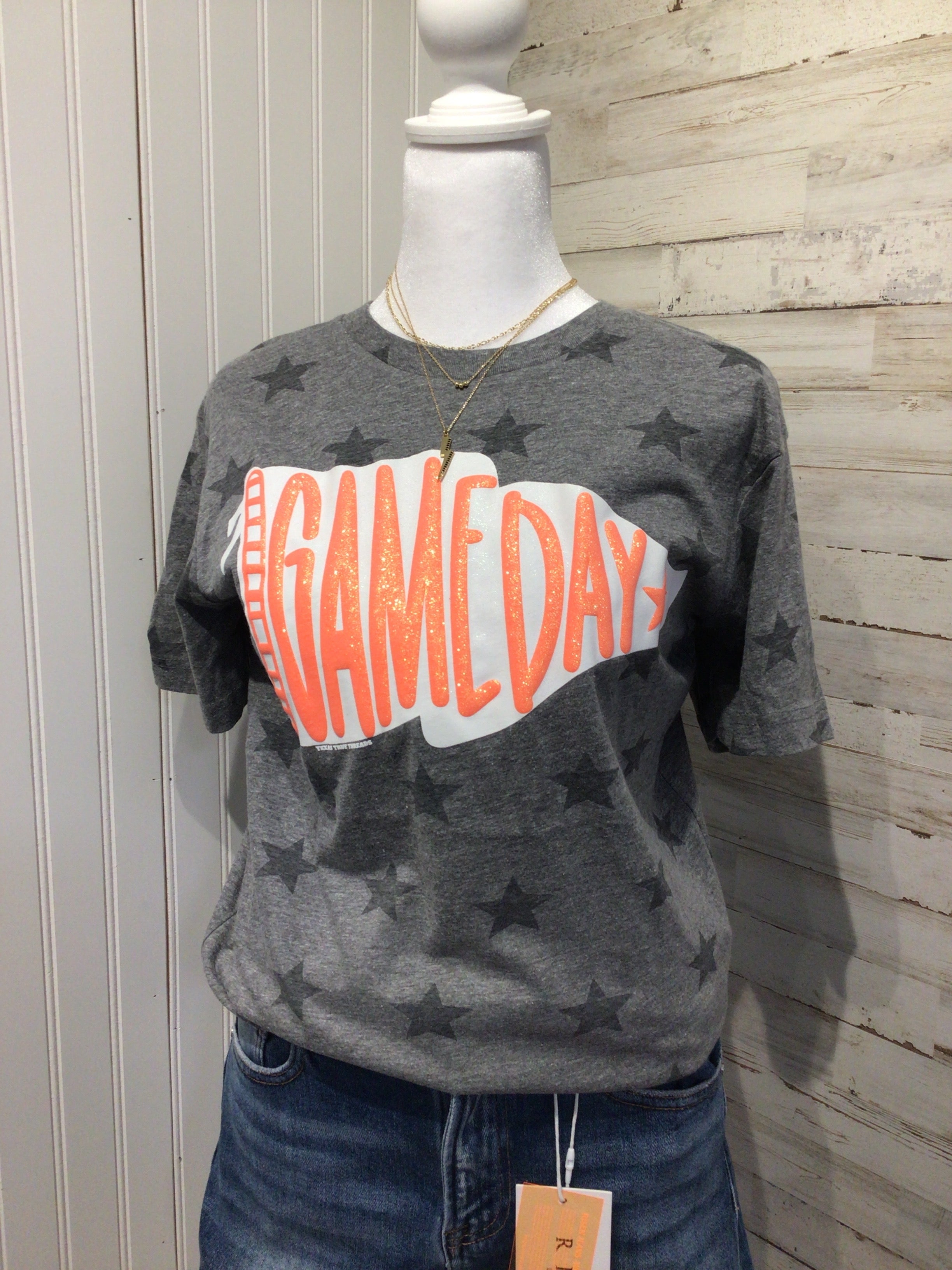 GAME DAY w/ Glitter on Grey Stars Tee TTT
