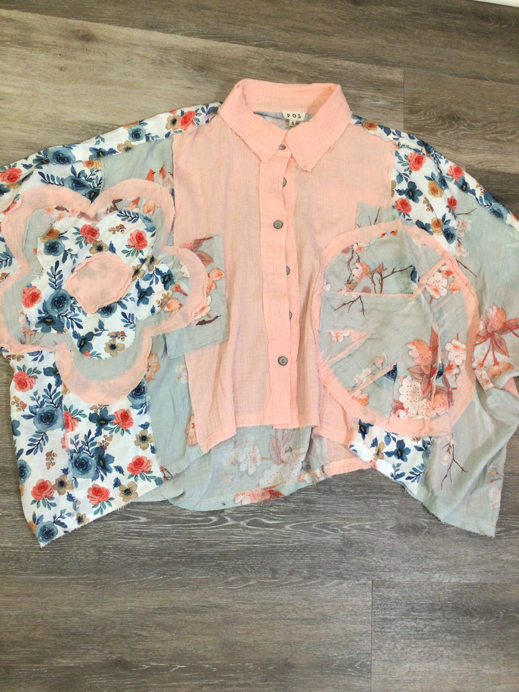 POL UWT485 Baby Pink Multi Colored Long Sleeve Blouse