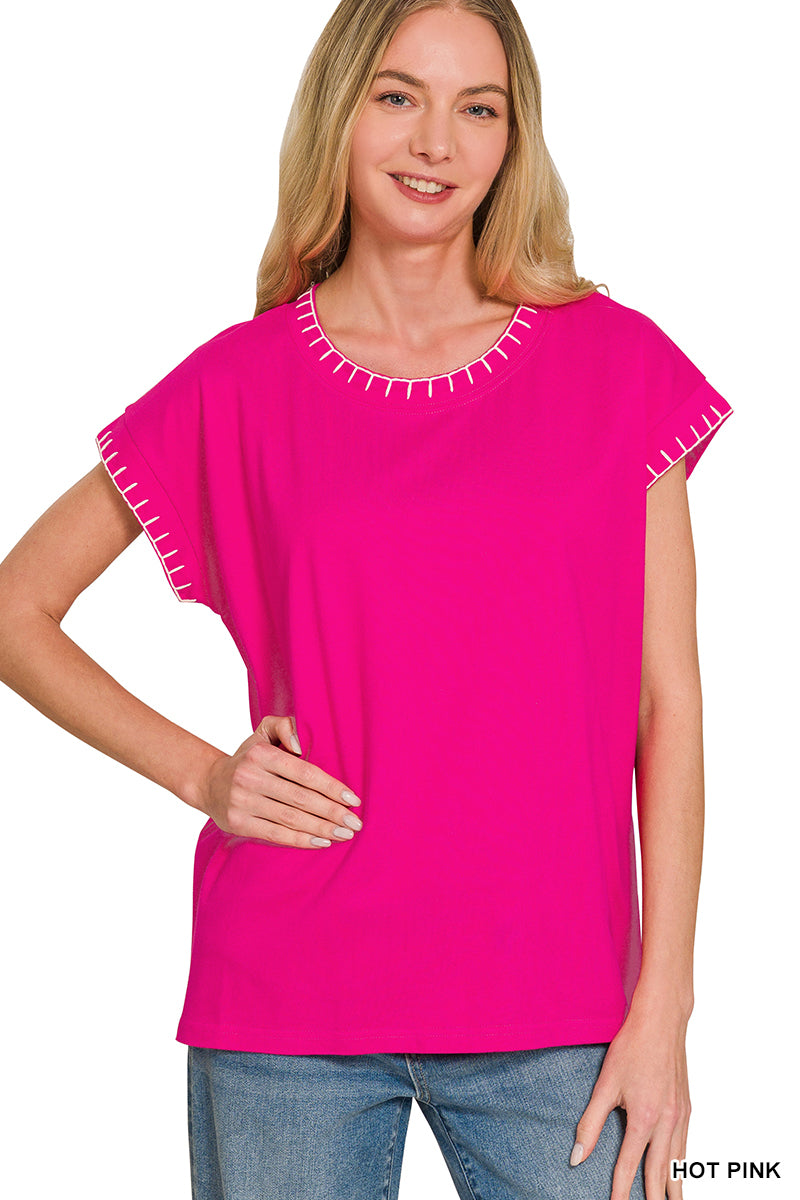 Zenana Stitch Detailed Oversize Top CT-3574Y