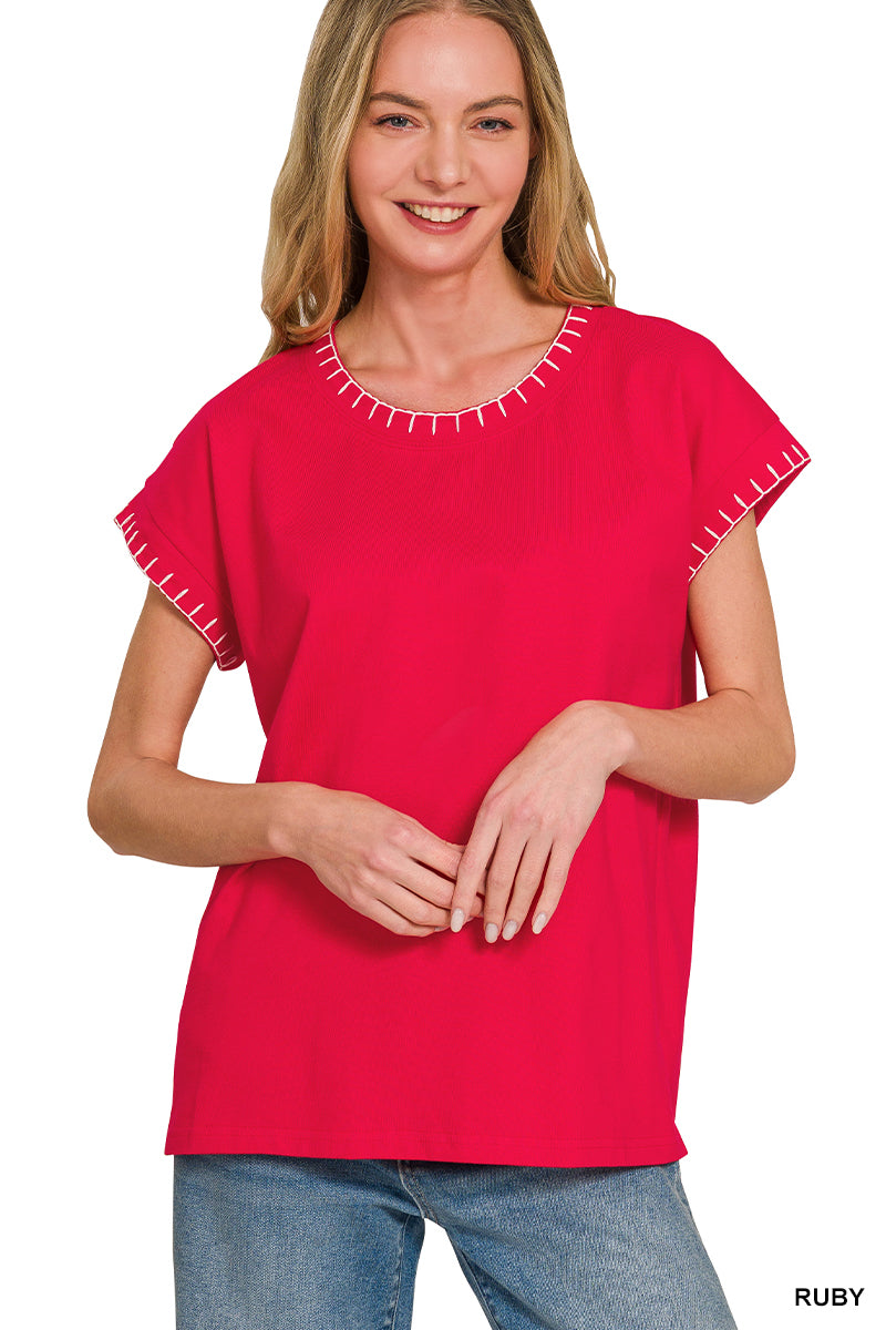 Zenana Stitch Detailed Oversize Top CT-3574Y