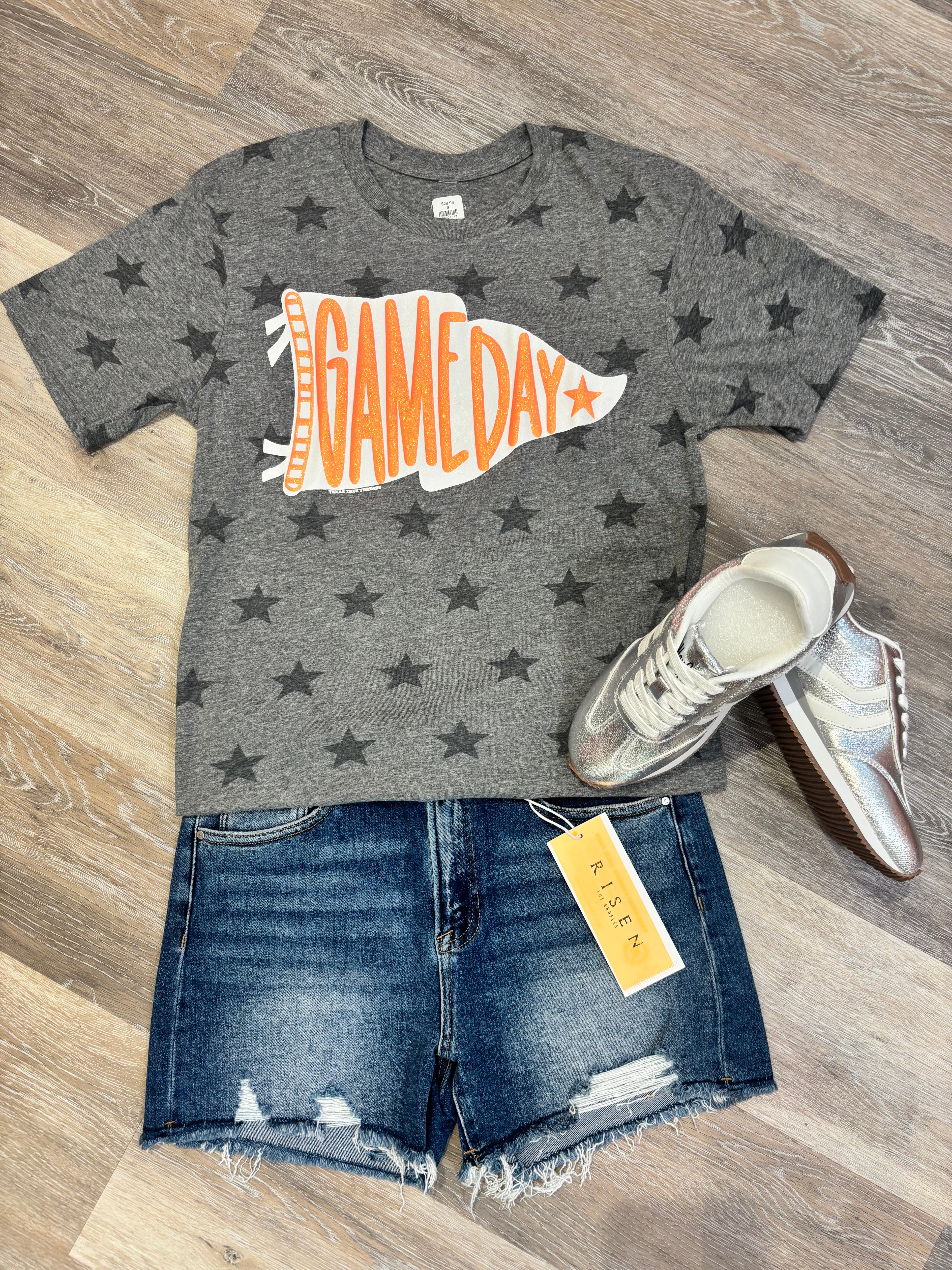 GAME DAY w/ Glitter on Grey Stars Tee TTT