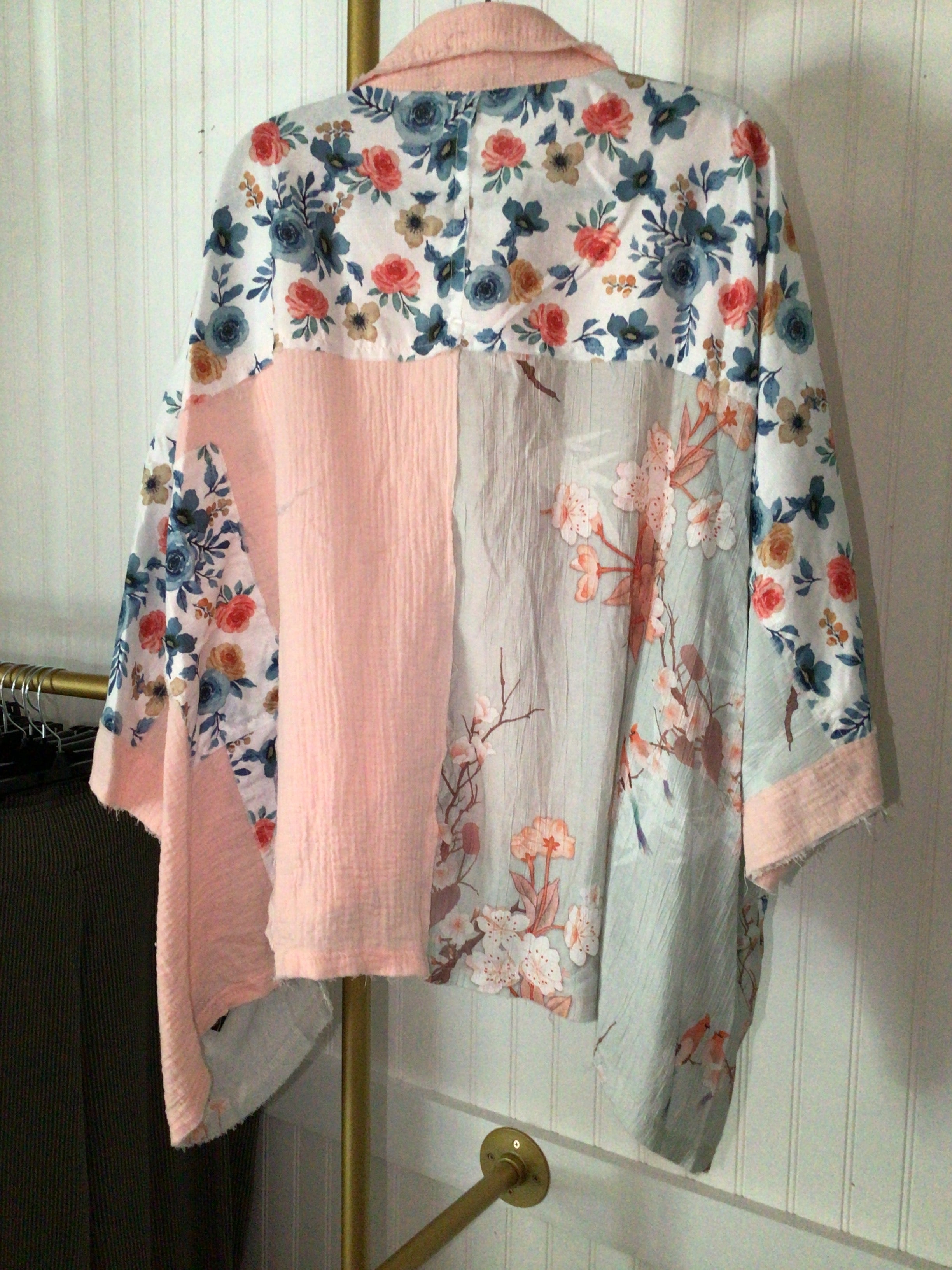 POL UWT485 Baby Pink Multi Colored Long Sleeve Blouse