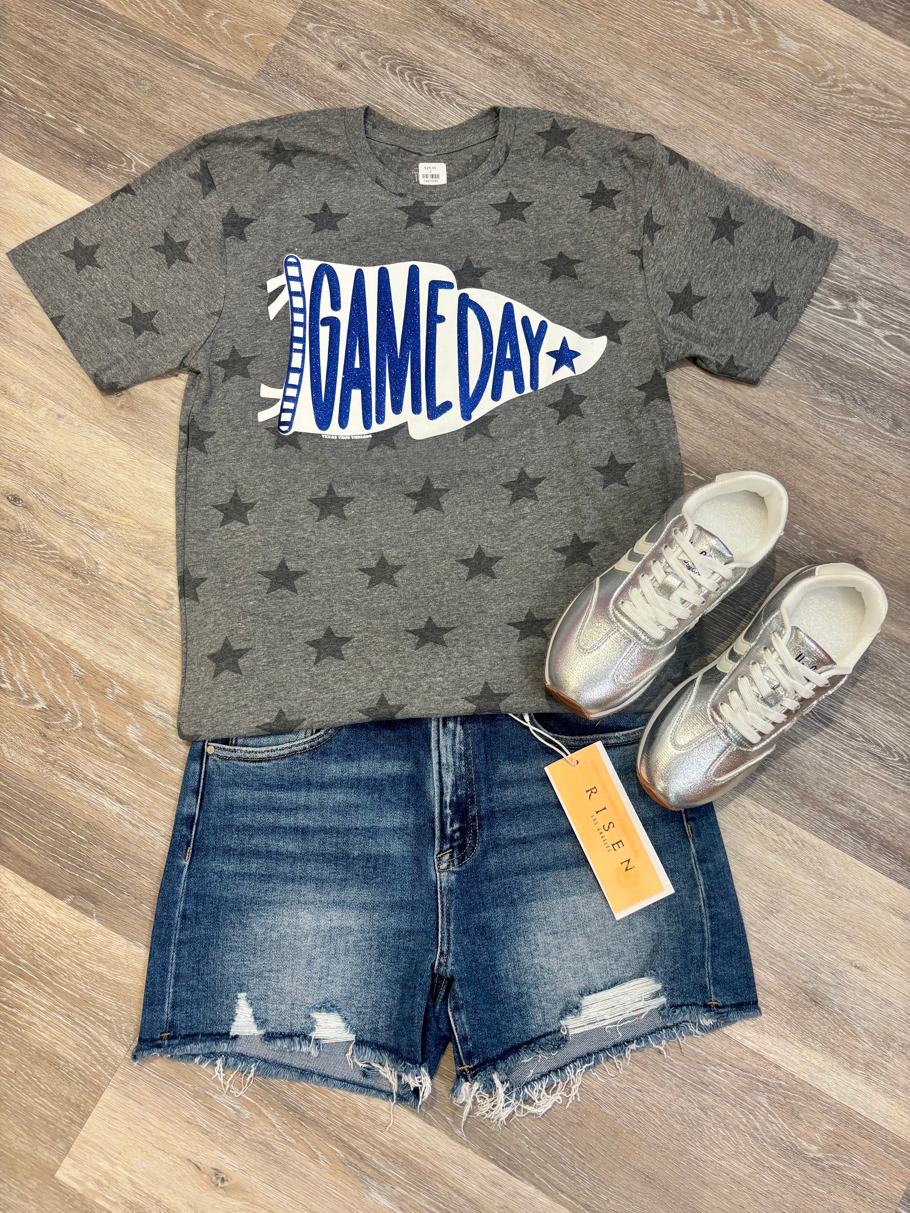 GAME DAY w/ Glitter on Grey Stars Tee TTT
