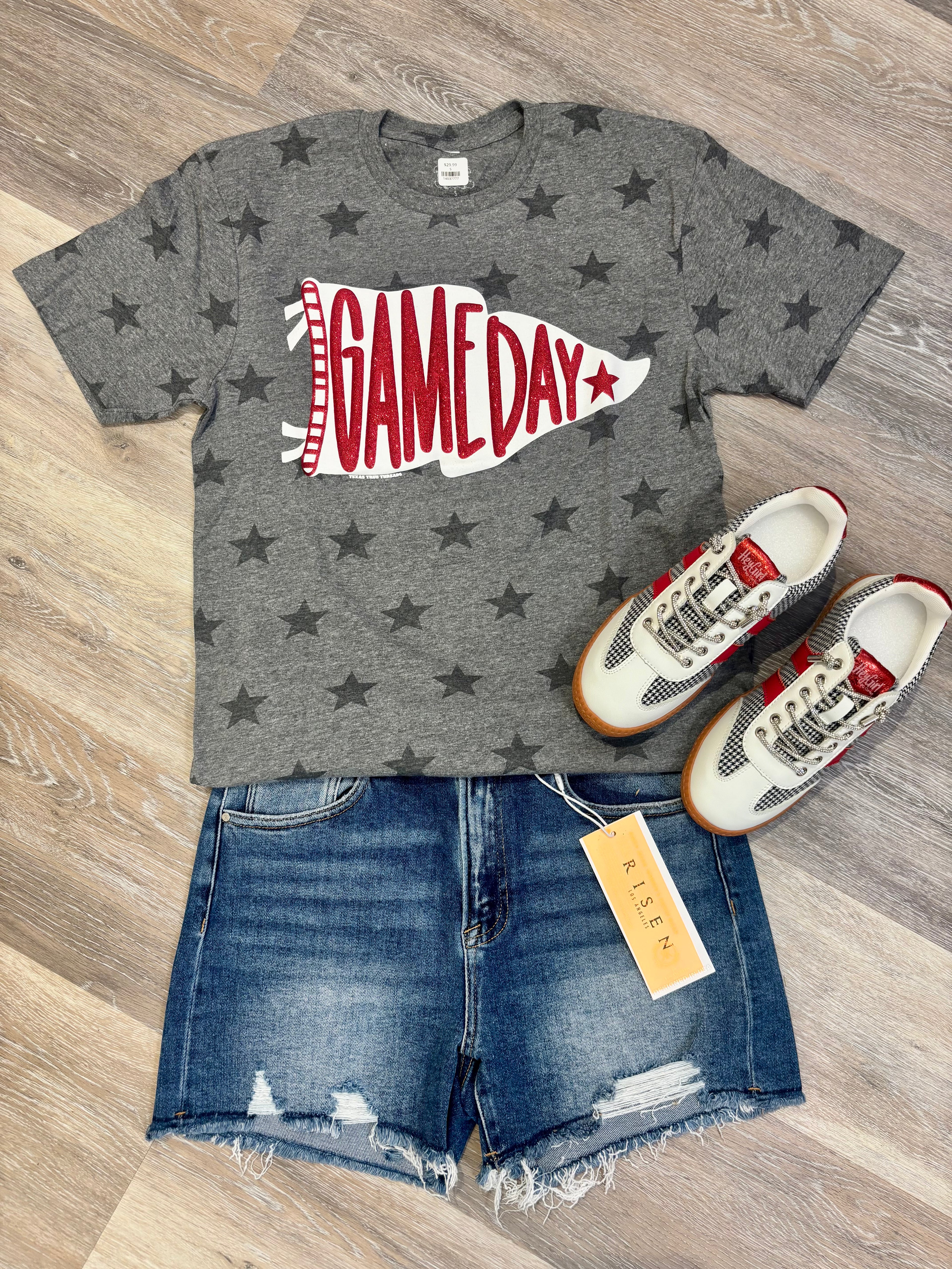 GAME DAY w/ Glitter on Grey Stars Tee TTT