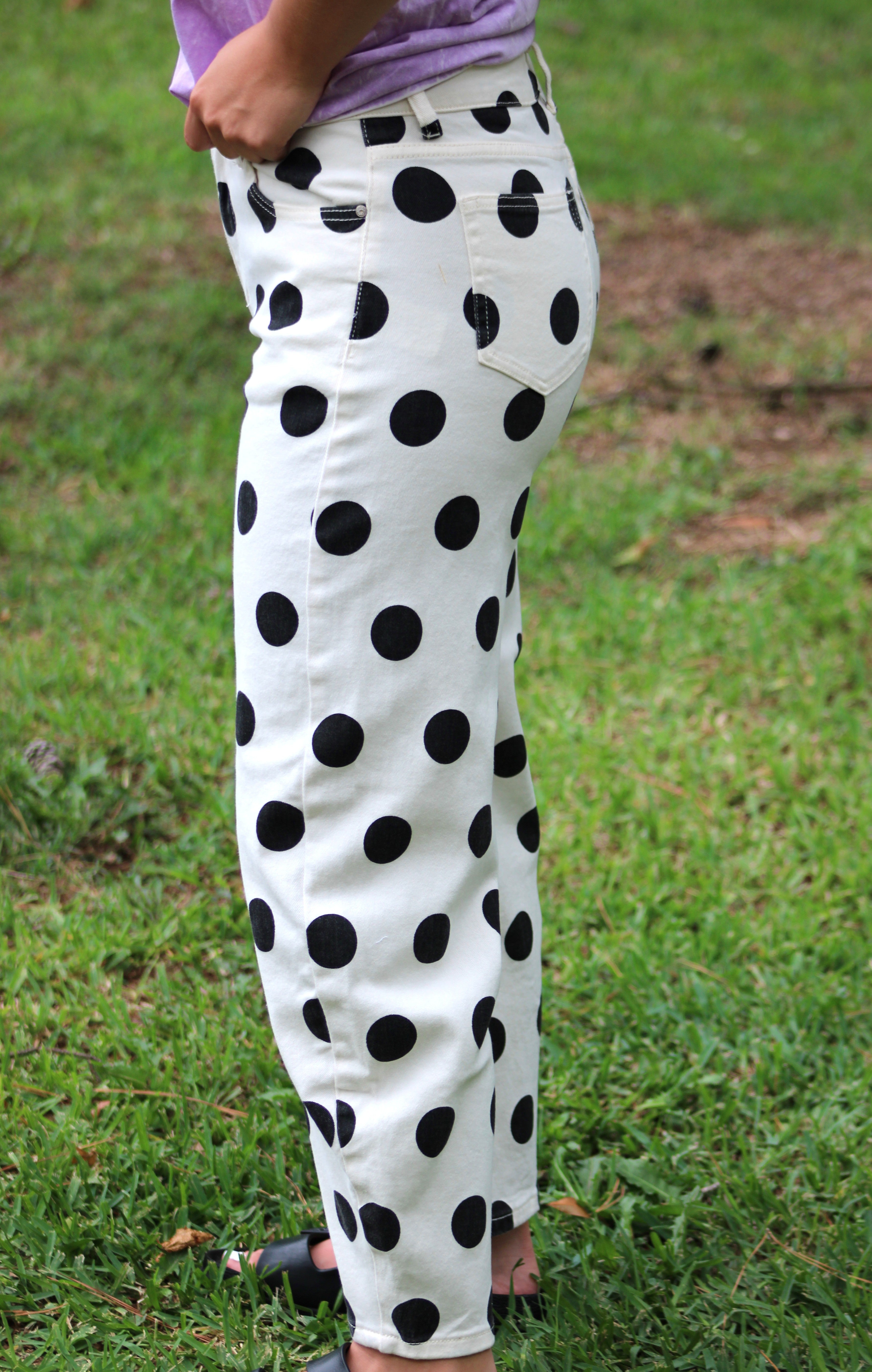 Poppy & Pine Bold Ivory Polka Dot Barrel Pants