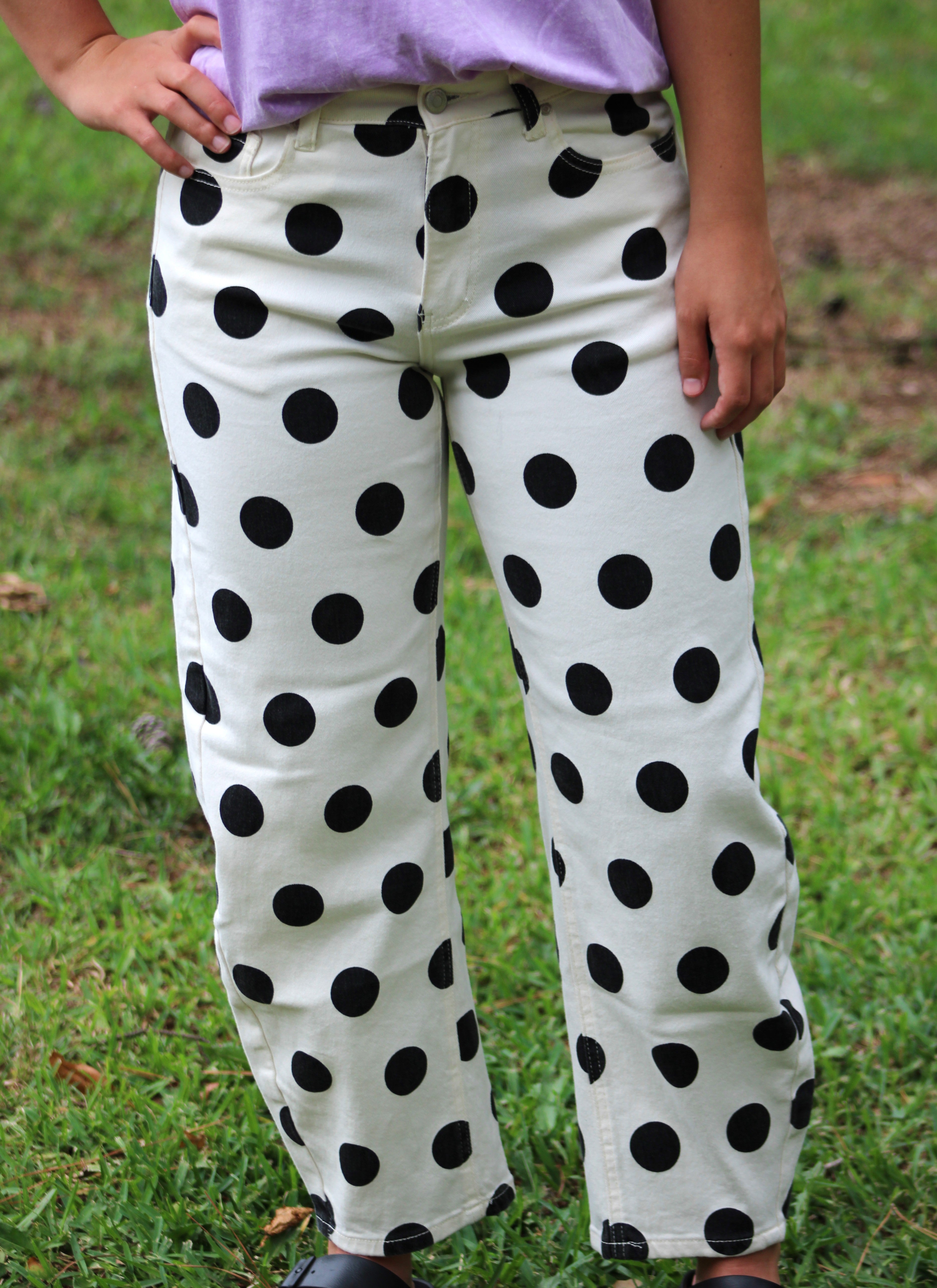 Poppy & Pine Bold Ivory Polka Dot Barrel Pants
