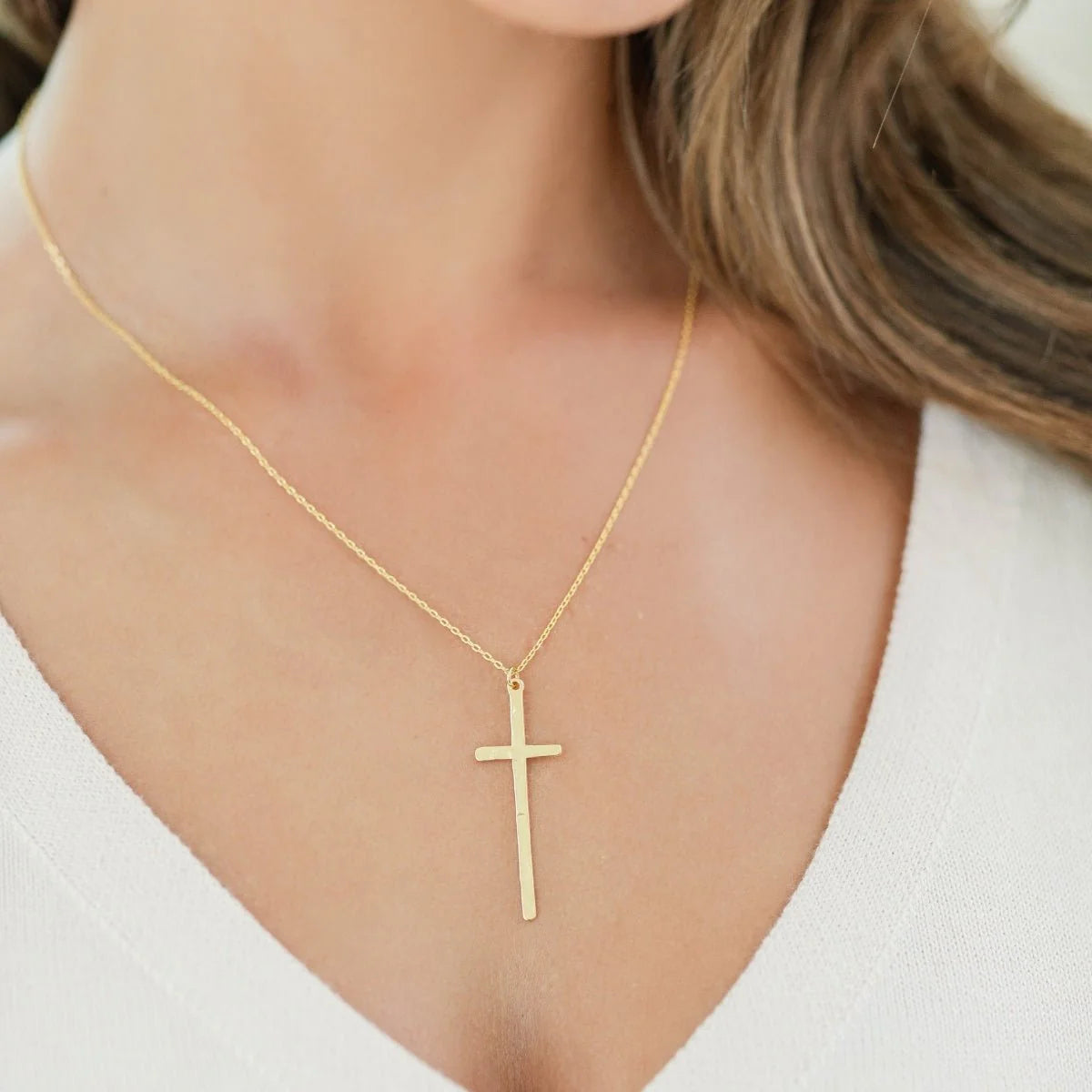 Splendid Iris Gilded Slim Cross Pendant Necklace, N8328