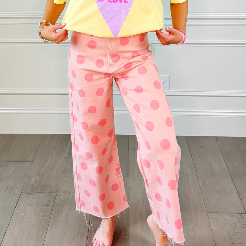 Big Polka Dot Stretchy Blush Denium Pants