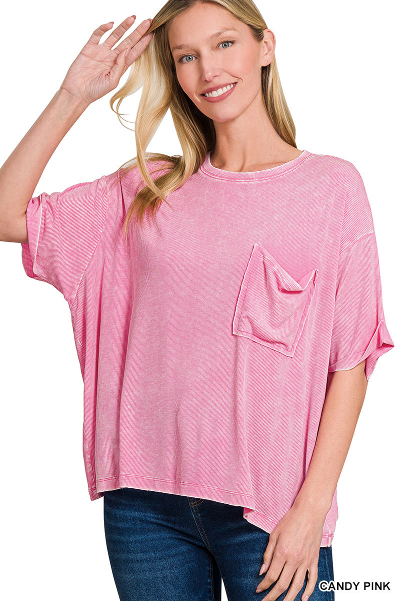 Zenana Cuffed Short Sleeve Top RTW-8494A