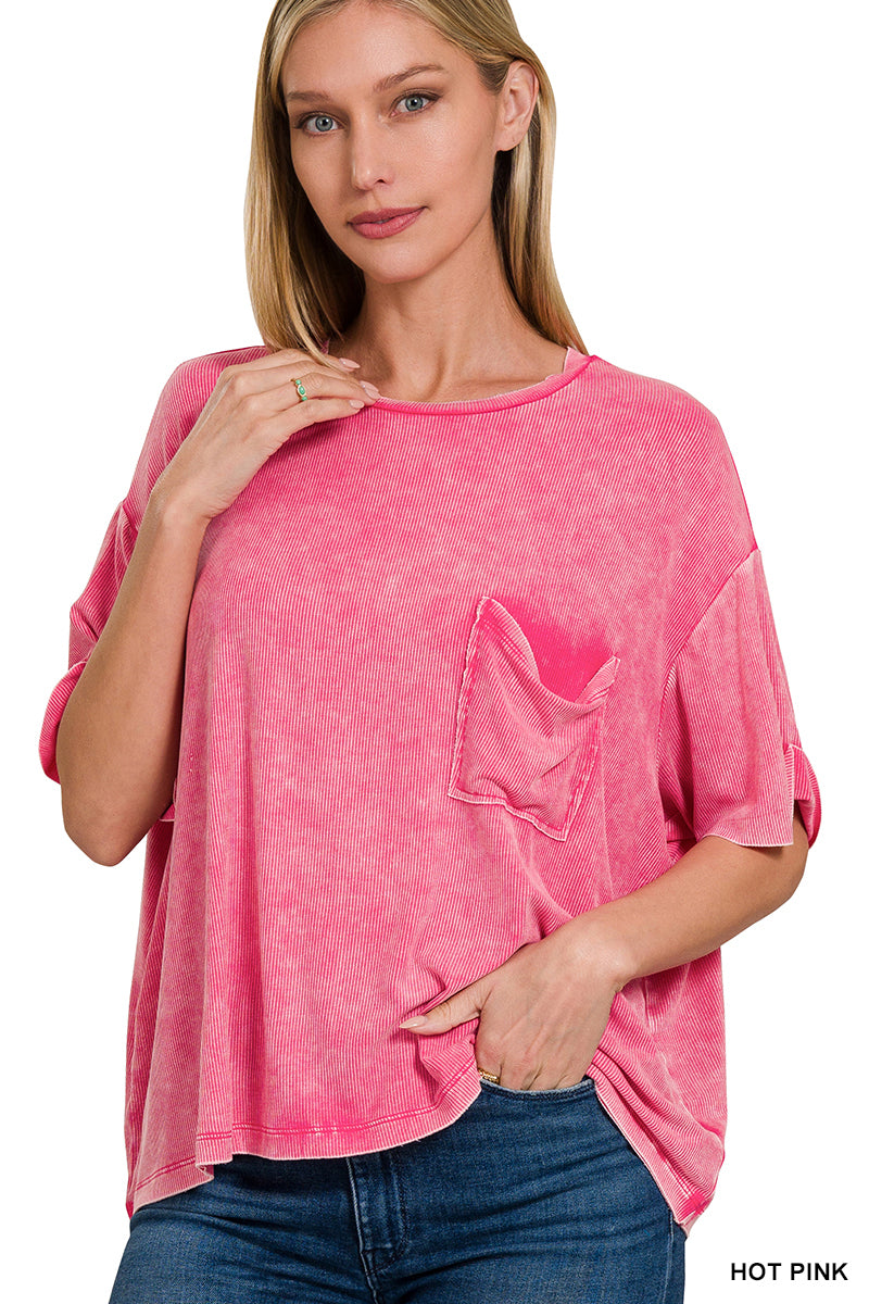Zenana Cuffed Short Sleeve Top RTW-8494A