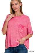 Zenana Cuffed Short Sleeve Top RTW-8494A
