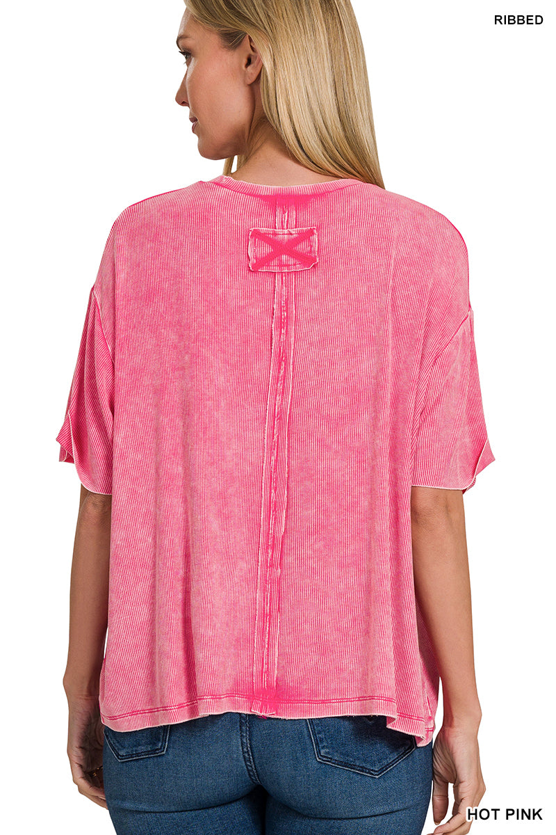 Zenana Cuffed Short Sleeve Top RTW-8494A
