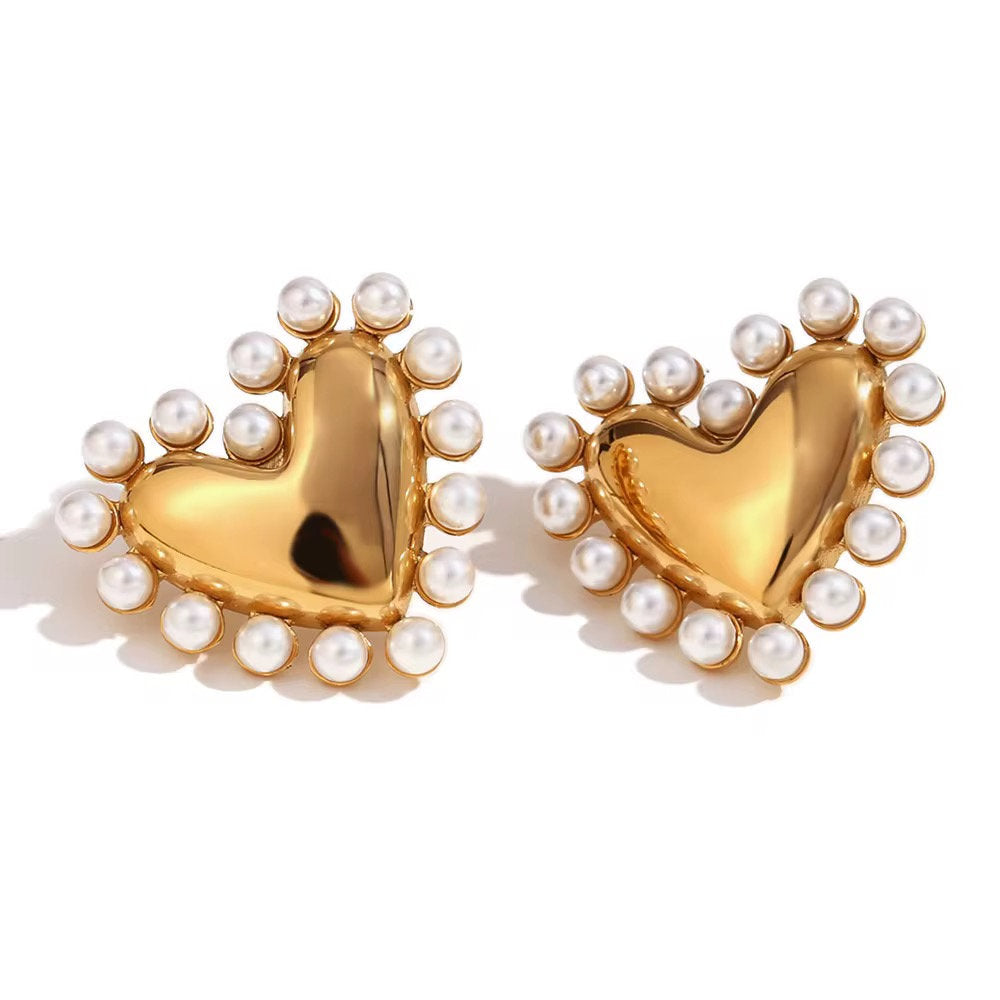 Oversized Bubble Heart Pearl Studs